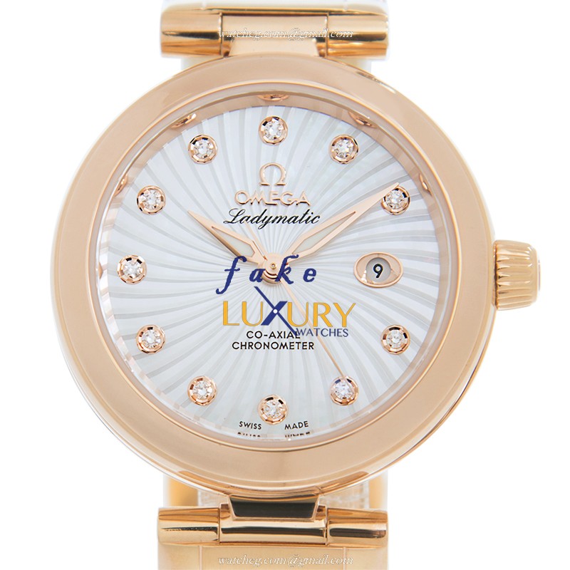 425.60.34.20.55.001 - Omega De Ville Replica Watch - 18kt Rose Gold Automatic - White Mother of - Luxury Replica Watch