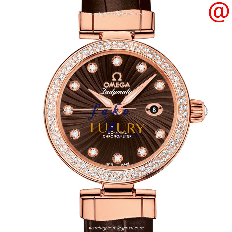425.68.34.20.63.002 - Omega De Ville Replica Watch - 18kt Rose Gold Diamonds - Brown Dial - Luxury Replica Watch