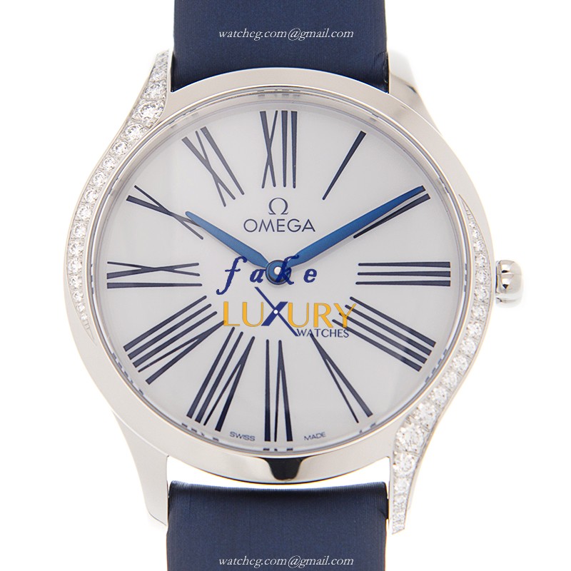Omega 428.17.36.60.04.001 Quartz Stainless Steel & Diamond Replica Watch, White Dial, Leather Strap - Luxury Replica Watch