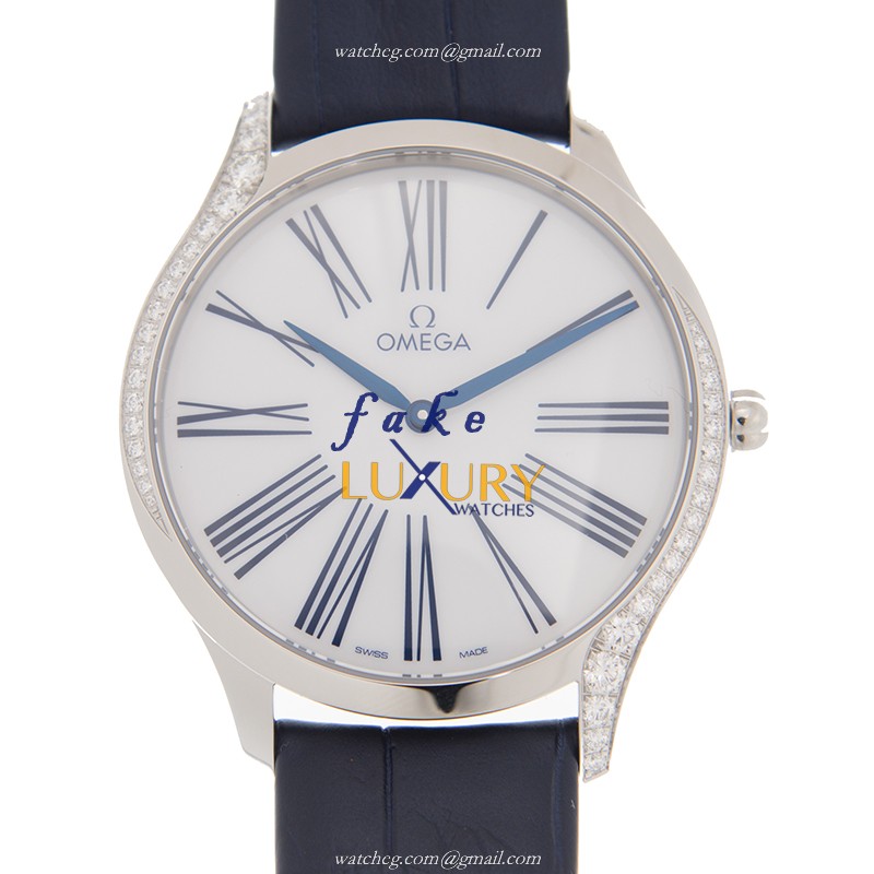 Omega 428.18.39.60.04.001 DE VILLE Quartz Stainless Steel Replica Watch - White Dial, Blue Leather - Luxury Replica Watch
