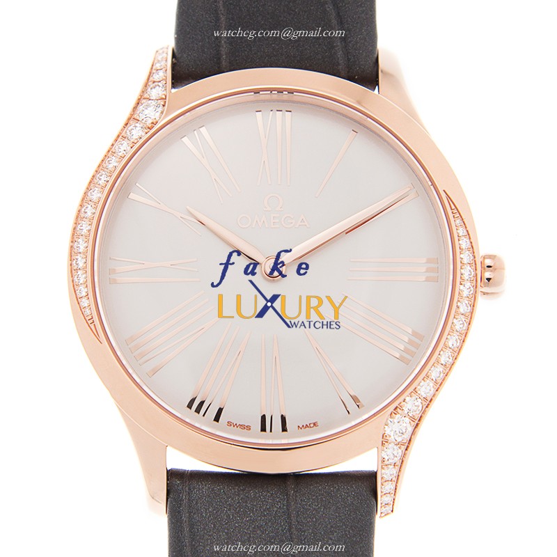 Omega De Ville 428.58.36.60.02.001 Replica Watch, Quartz Movement, 18kt Rose Gold Case with Diamonds - Luxury Replica Watch
