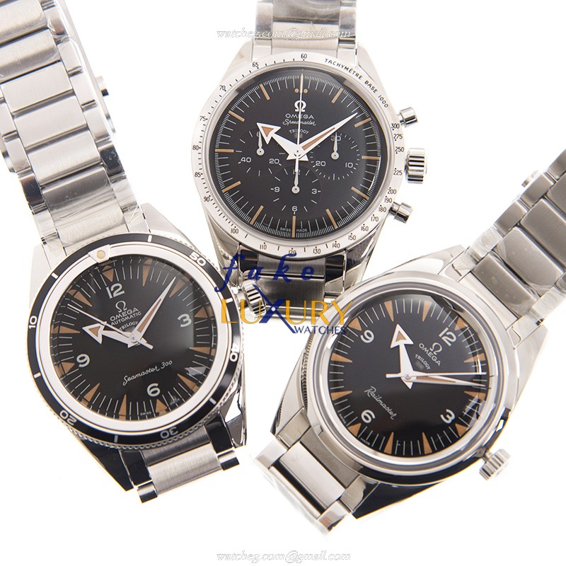 Omega OMEGATRILOGY1957SET Automatic Stainless Steel Case Black Dial Silver Strap Replica Watch - Luxury Replica Watch