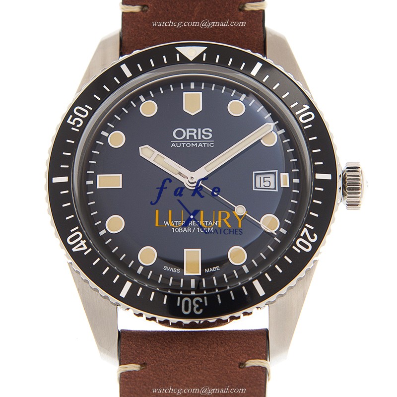Oris 01 733 7720 4054-07 5 21 45 DIVERS Automatic Steel Black Dial Brown Leather Replica Watch - Luxury Replica Watch