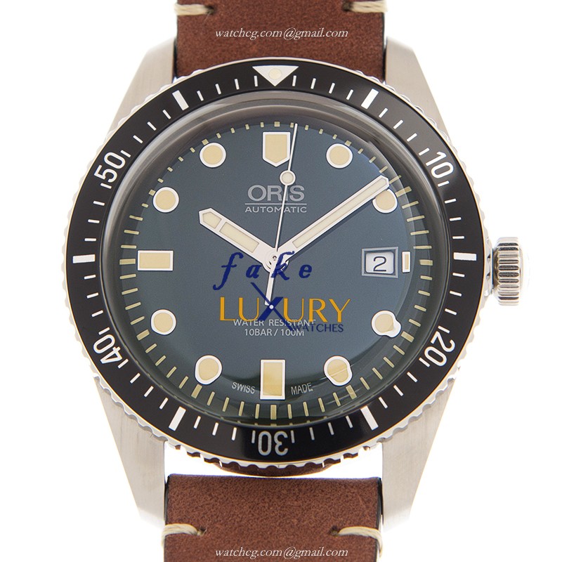 01 733 7720 4057-07 5 21 45 - Oris DIVERS Replica Watch Automatic Green Dial Brown Leather - Luxury Replica Watch