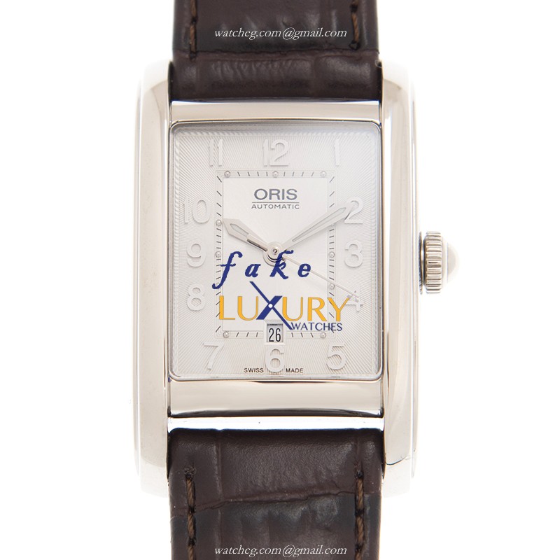 Oris 561 7693 4061 5 22 20 FC Replica Watch, Automatic, Silver Dial, Steel Case, Brown Leather Strap - Luxury Replica Watch