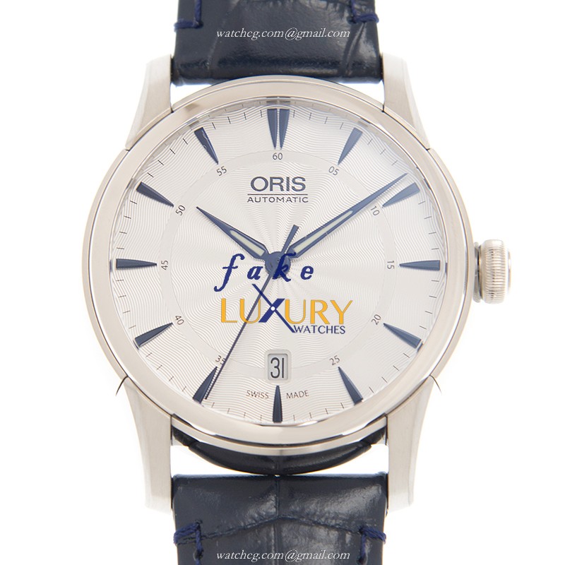Oris 733 7670 4031 1 21 75 FC Classic Date Replica Watch, Automatic, Silver Dial, Steel Case, Blue - Luxury Replica Watch