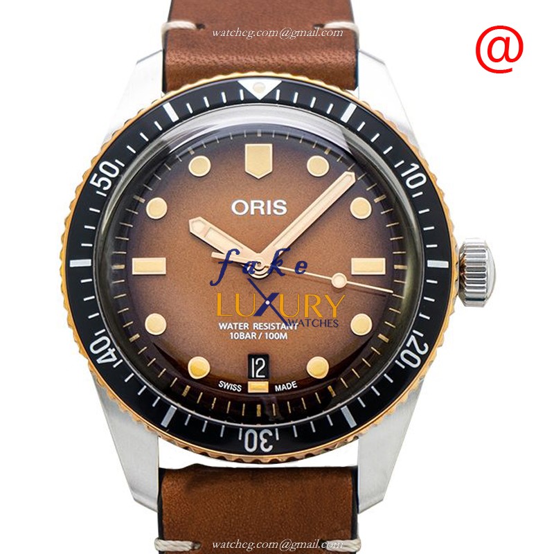 Oris 733 7707 4356-07 5 20 45 Replica Watch, Automatic Movement, Brown Dial, Bronze Case, Cowhide - Luxury Replica Watch