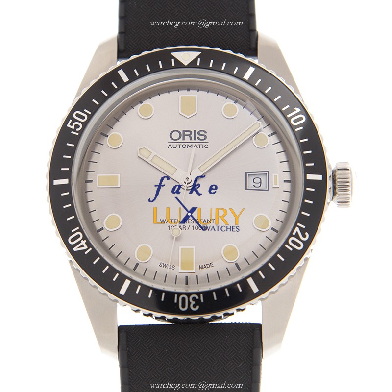 Oris 733 7720 4051 4 21 18 DIVERS Automatic Silver Dial Black Rubber Strap Replica Watch - Luxury Replica Watch