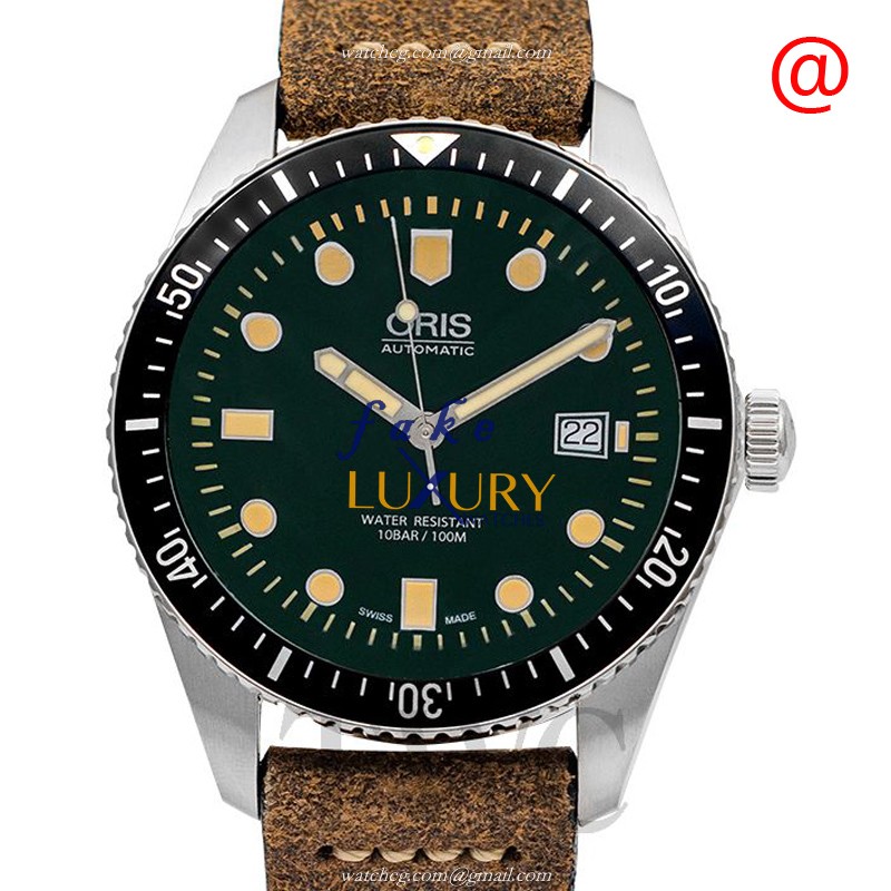 Oris 733 7720 4057-07 5 21 02 Replica Watch, Automatic Movement, Dark Green Dial, Brown Leather - Luxury Replica Watch