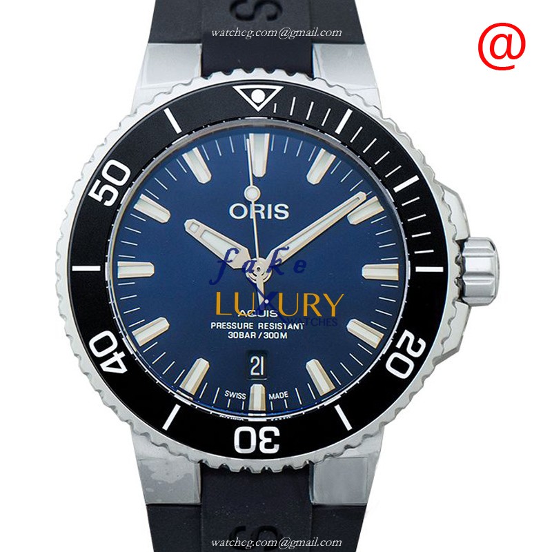 Oris 733 7730 4135-07 4 24 65EB Replica Watch - Aquis Automatic - Blue Dial - Rubber Strap - Steel - Luxury Replica Watch
