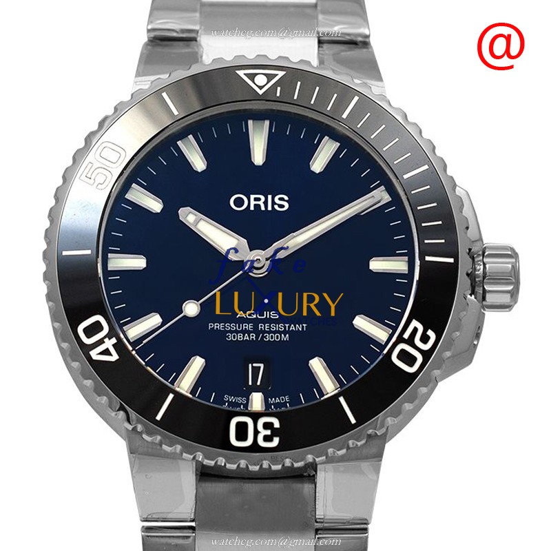Oris Aquis Automatic Stainless Steel 733 7732 4135-07 8 21 05PEB Blue Dial Silver Bracelet Replica - Luxury Replica Watch
