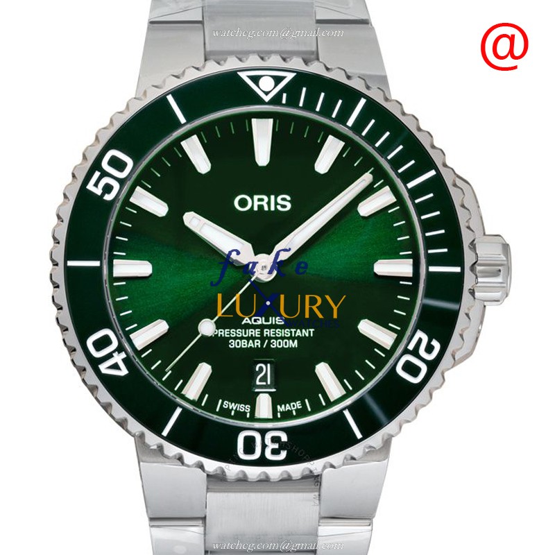 Oris 733 7766 4157-07 8 22 05PEB Aquis Replica Watch, Automatic Movement, Green Dial, Steel Bracelet - Luxury Replica Watch