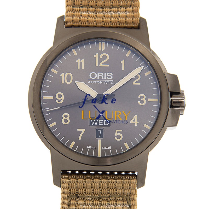 Oris AVIATION 735 7641 4263 5 22 22 G Automatic Replica Watch, Gray Dial, Brown Nylon Strap - Luxury Replica Watch
