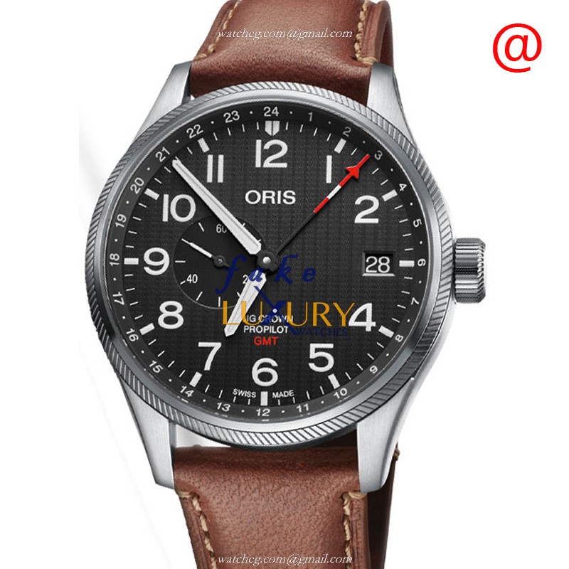 Oris 748 7710 4184-SET Big Crown Automatic Replica Watch, Black Dial, Brown Leather Strap - Luxury Replica Watch