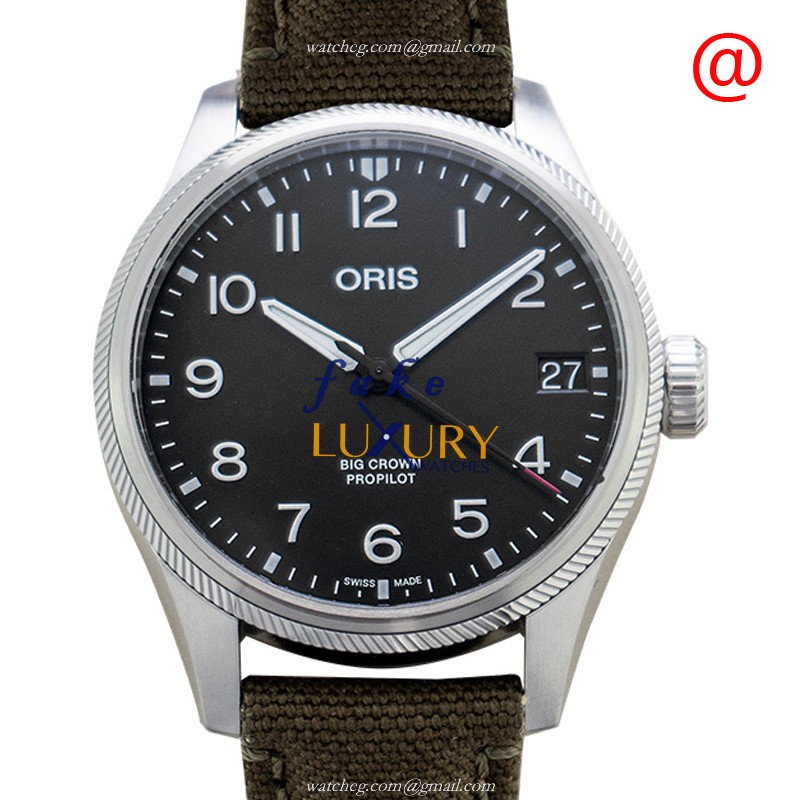 Oris Big Crown 751 7761 4164-07 3 20 03LC Automatic Replica Watch, Black Dial, Green Canvas Strap - Luxury Replica Watch