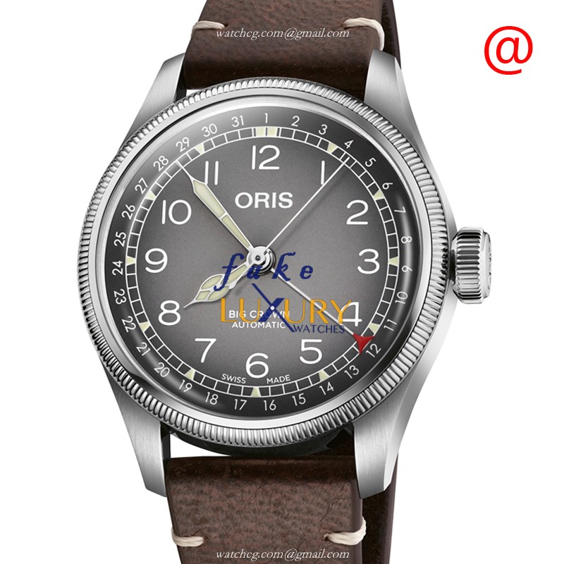 Oris 754 7779 4063-SET Big Crown Replica Watch, Gray Dial, Steel Case, Brown Leather Strap - Luxury Replica Watch