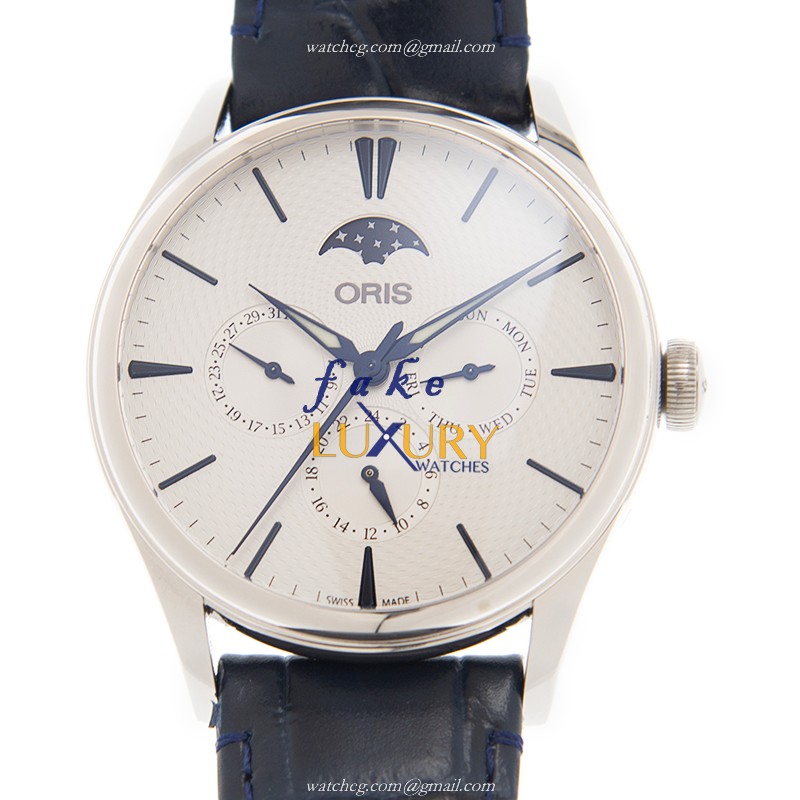 Oris 781-7729-4051 5 21 66 FC Classic Date Automatic Replica Watch, Silver Dial, Blue Leather Strap - Luxury Replica Watch