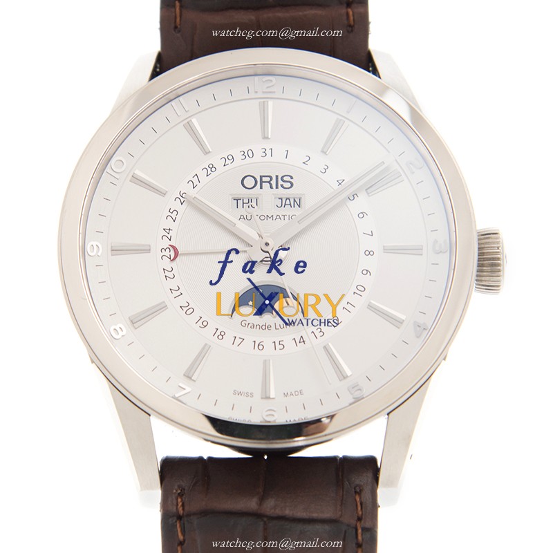 Oris 915 7643 4031 5 21 80 FC Replica Watch, Silver Dial, Steel Case, Brown Leather Strap - Luxury Replica Watch