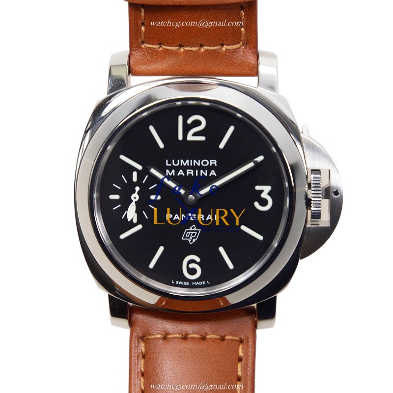 Panerai Luminor PAM00005 Manual Wind Stainless Steel 44mm Black Dial Brown Strap Replica Watch - Luxury Replica Watch