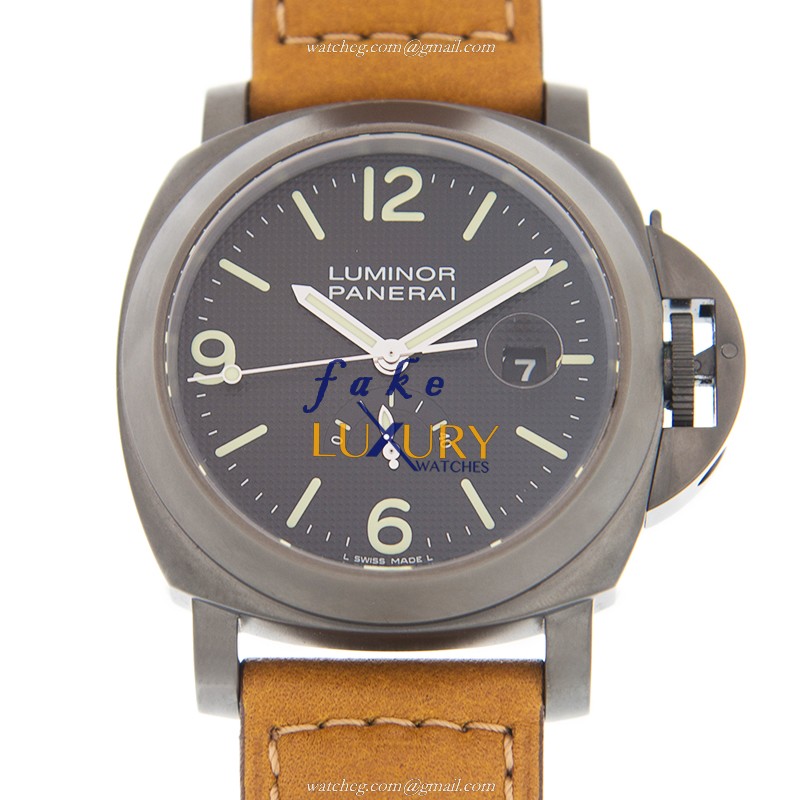 Panerai PAM00028 - Luminor Replica Watch - Automatic - PVD Titanium Case - Brown Leather Strap - Luxury Replica Watch
