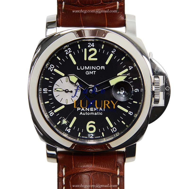 Panerai PAM00088 LUMINOR Automatic Stainless Steel Replica Watch, Black Dial, Brown Alligator Strap - Luxury Replica Watch