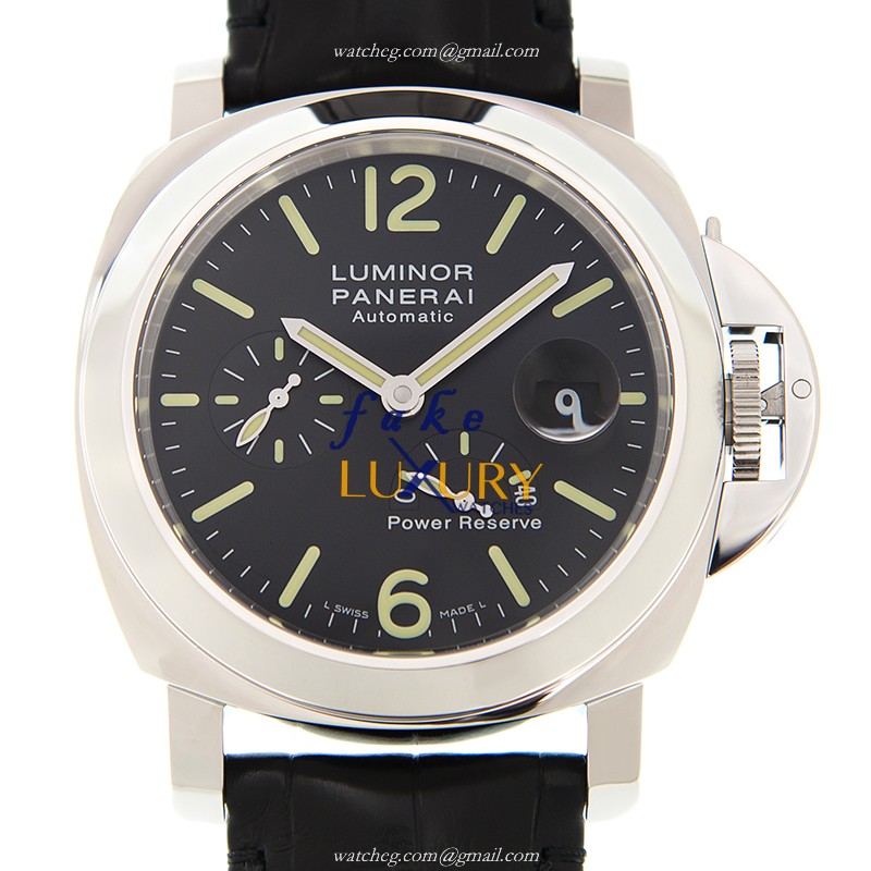 Panerai PAM00090 LUMINOR Automatic Stainless Steel Replica Watch, 44mm, Black Dial, Alligator - Luxury Replica Watch