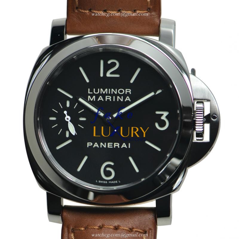 Panerai PAM00111 LUMINOR Manual Wind Stainless Steel Replica Watch - Black Dial, Brown Cowhide Strap - Luxury Replica Watch