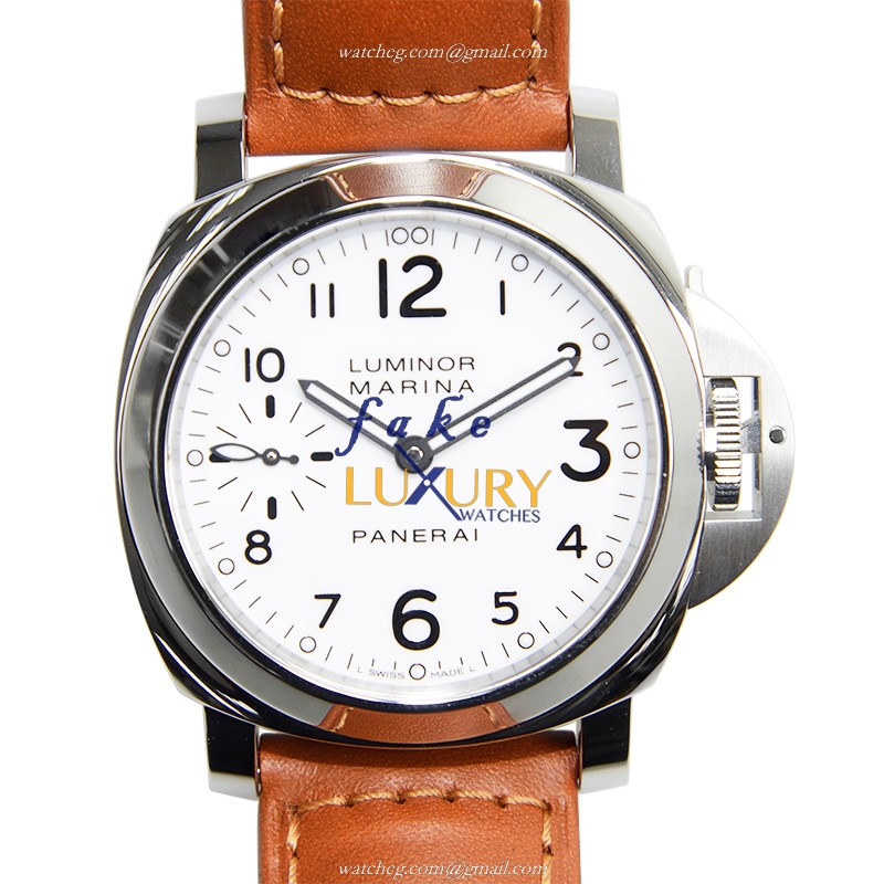 Panerai PAM00113 LUMINOR Manual Wind 44mm White Dial Brown Cowhide Strap Stainless Steel Replica - Luxury Replica Watch