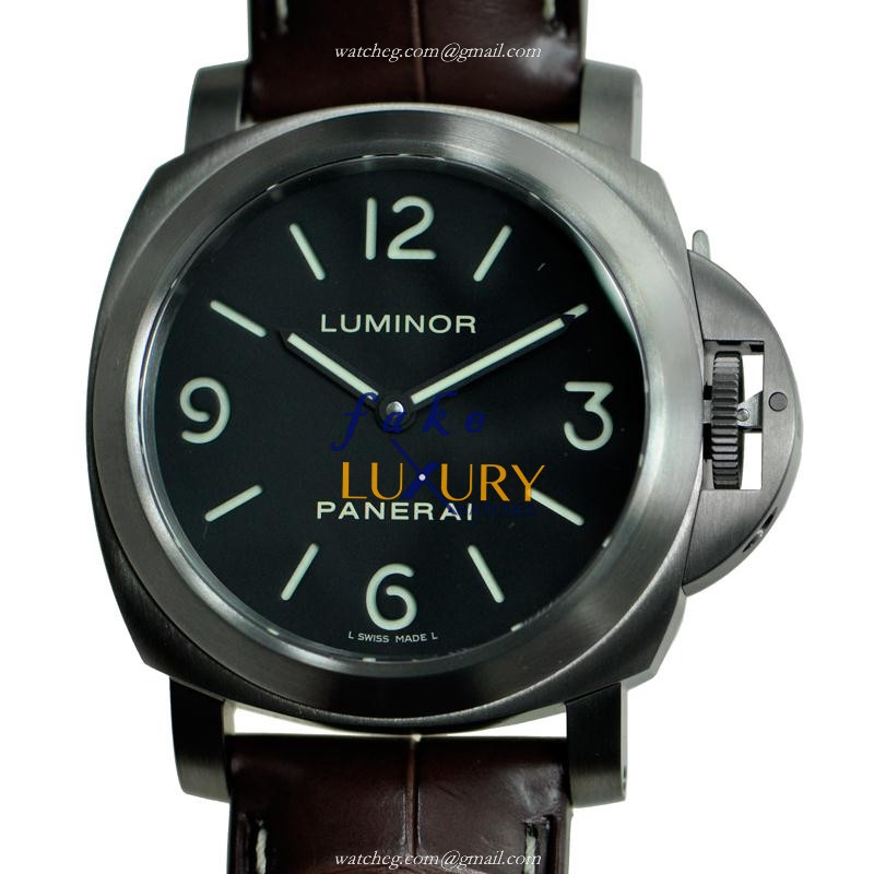 Panerai PAM00176 LUMINOR Manual Wind Titanium Replica Watch - Black Dial, Dark Brown Alligator Strap - Luxury Replica Watch
