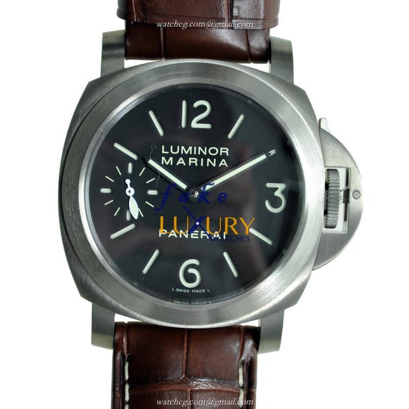 Panerai PAM00177 LUMINOR Manual Wind Titanium Replica Watch - Black Dial, Dark Brown Alligator Strap - Luxury Replica Watch