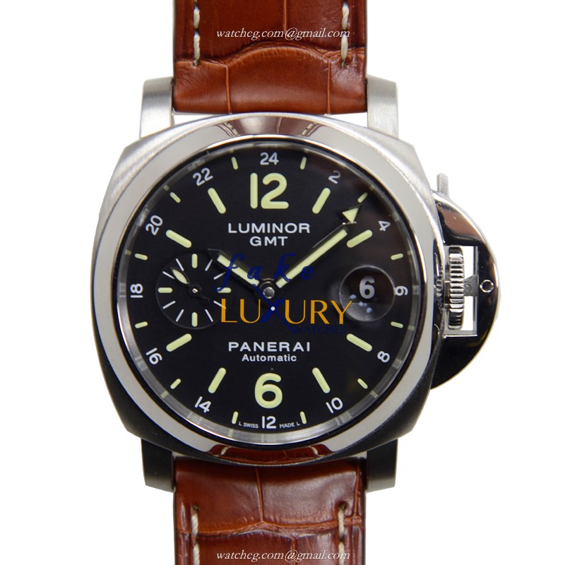 Panerai PAM00244 LUMINOR Automatic Stainless Steel Watch, Replica, Brown Alligator, Black Dial - Luxury Replica Watch