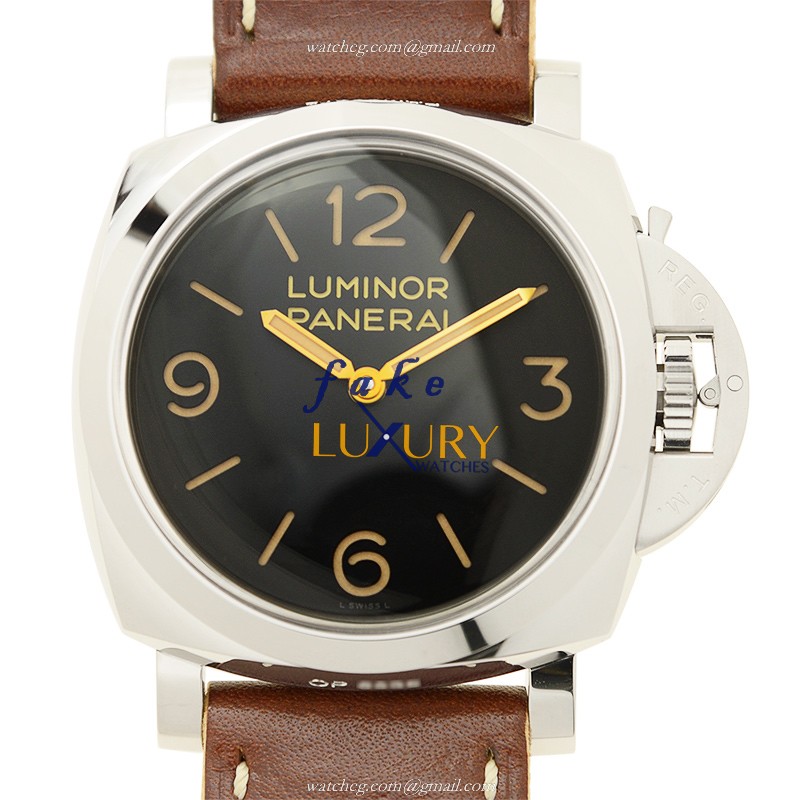 Panerai PAM00372 LUMINOR Manual Wind Steel Case Black Dial Replica Watch - 47mm - Brown Cowhide - Luxury Replica Watch
