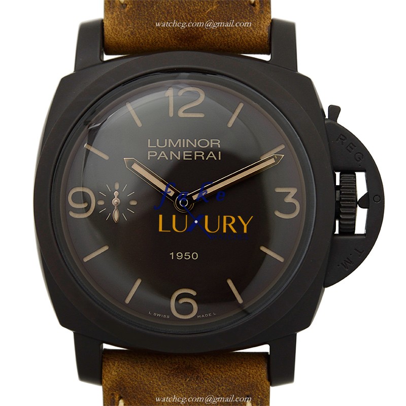 Panerai PAM00375 LUMINOR Composite Manual Wind Replica Watch - Dark Brown Dial & Brown Cowhide Strap - Luxury Replica Watch