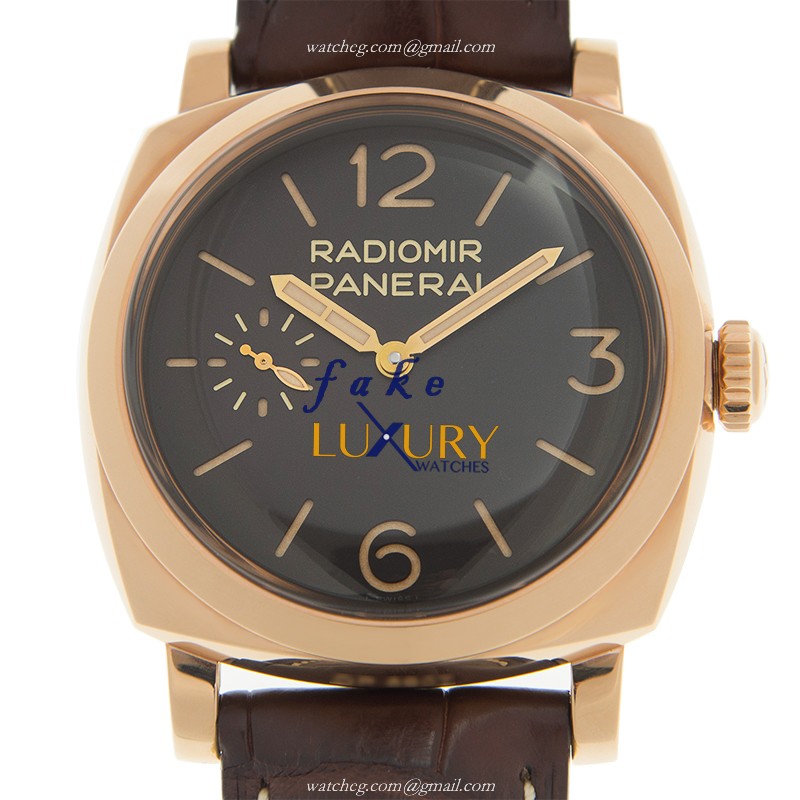 Panerai PAM00398 Radiomir Replica Watch, Manual Wind, 47mm 18kt Rose Gold, Black Dial, Brown - Luxury Replica Watch