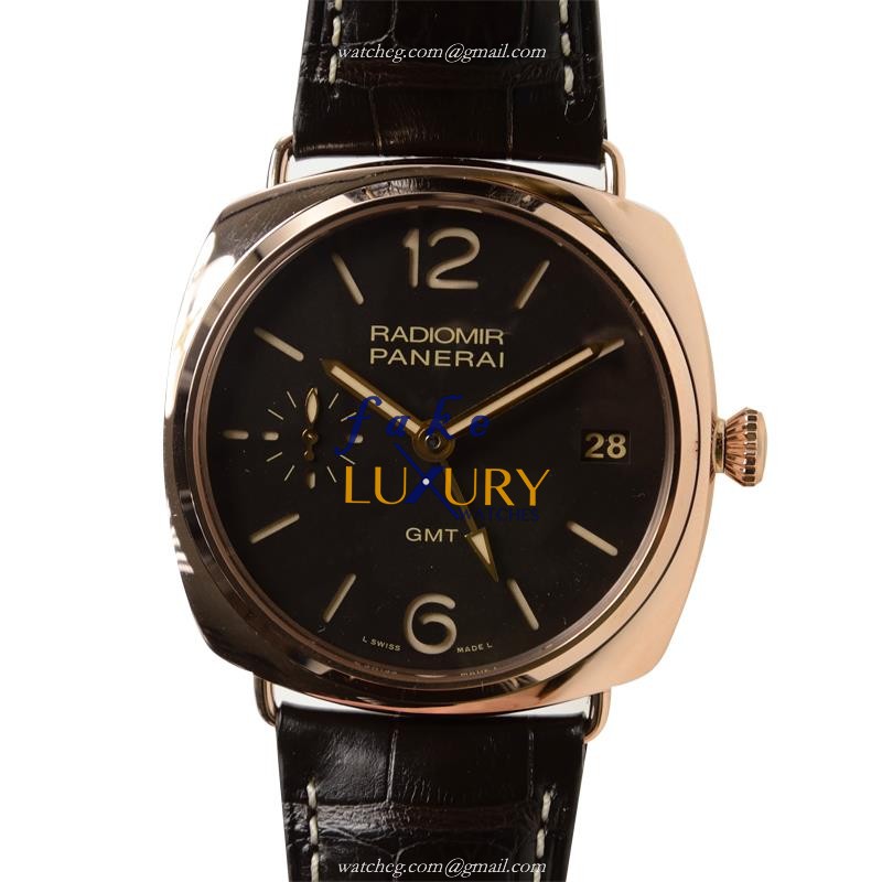Panerai PAM00421 RADIOMIR Manual Wind 18kt Rose Gold Replica Watch, Black Dial, Dark Brown - Luxury Replica Watch