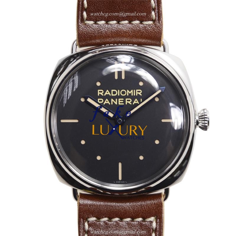 Panerai Radiomir PAM00449 Manual Wind Stainless Steel 47mm Black Dial Brown Cowhide Strap Replica - Luxury Replica Watch