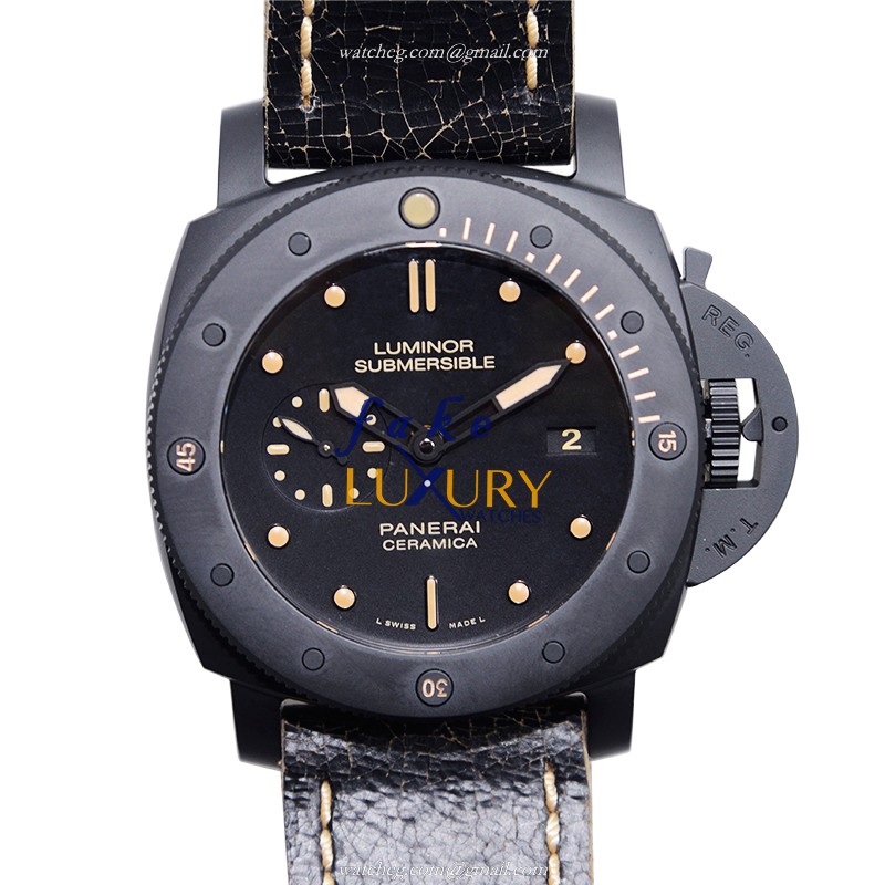 Panerai PAM00508 LUMINOR Automatic Ceramic Replica Watch - Swiss Movement, Black Dial, Leather Strap - Luxury Replica Watch