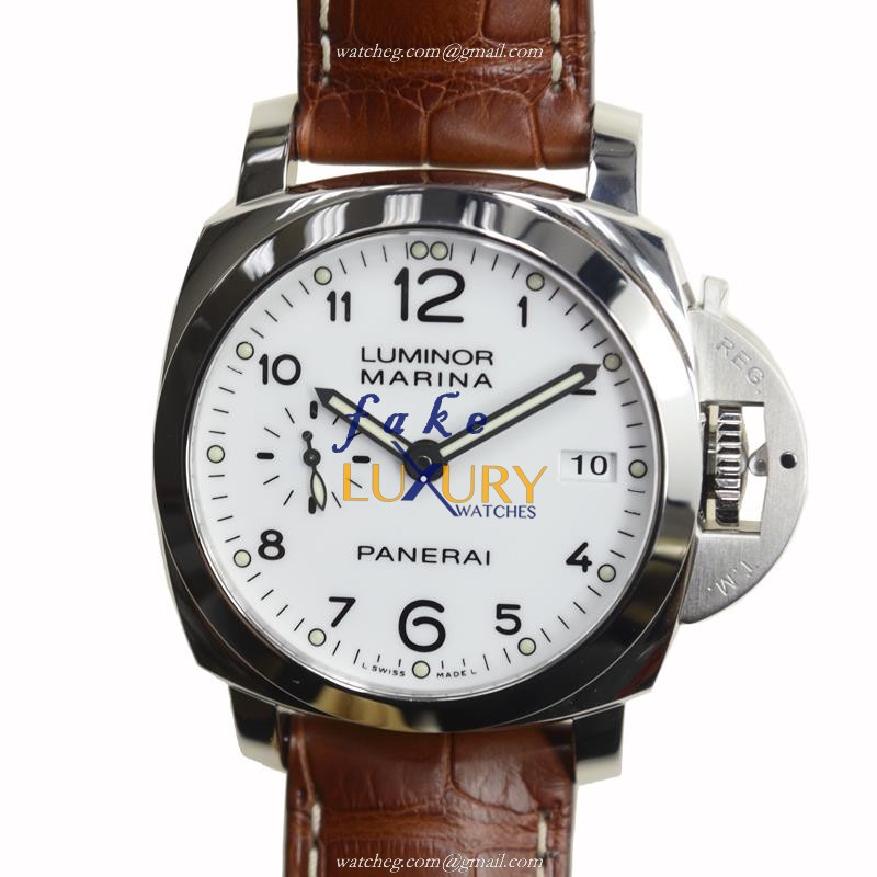 Panerai Luminor PAM00523 Automatic Stainless Steel White Dial Brown Alligator Strap Replica Watch - Luxury Replica Watch