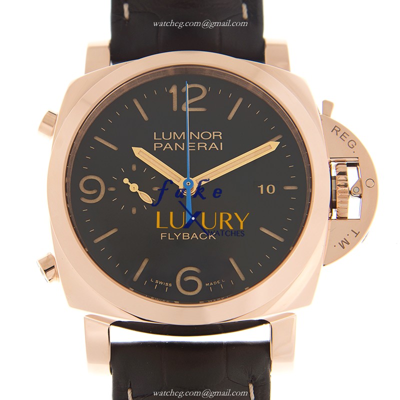 Panerai PAM00525 LUMINOR Auto 18kt Rose Gold Replica Watch - Swiss Movement - Black Dial - Brown - Luxury Replica Watch