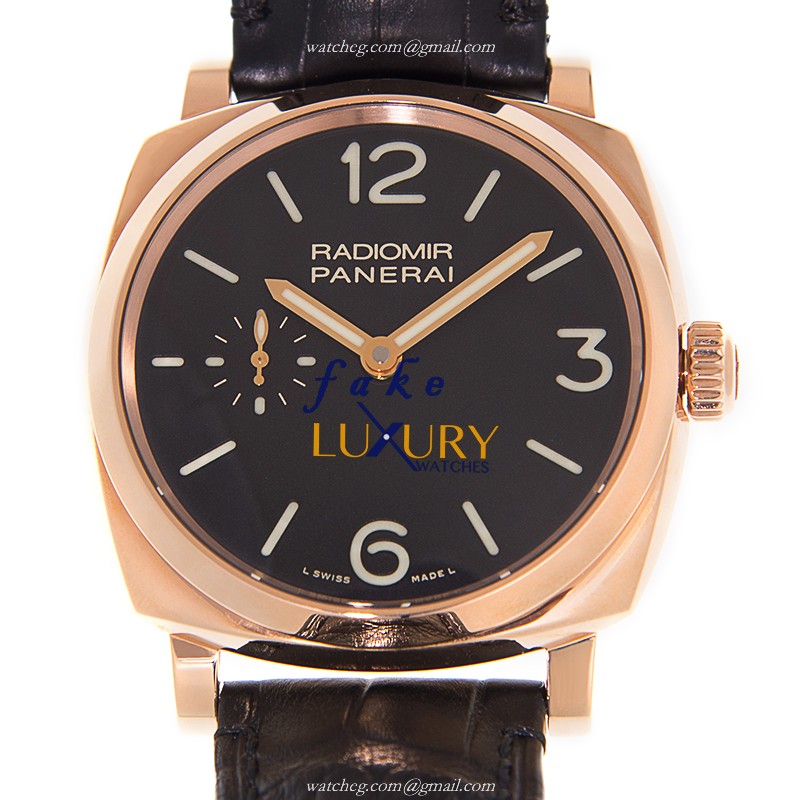 Panerai PAM00575 RADIOMIR Manual Wind 42mm 18kt Rose Gold Replica Watch, Black Dial, Leather Strap - Luxury Replica Watch