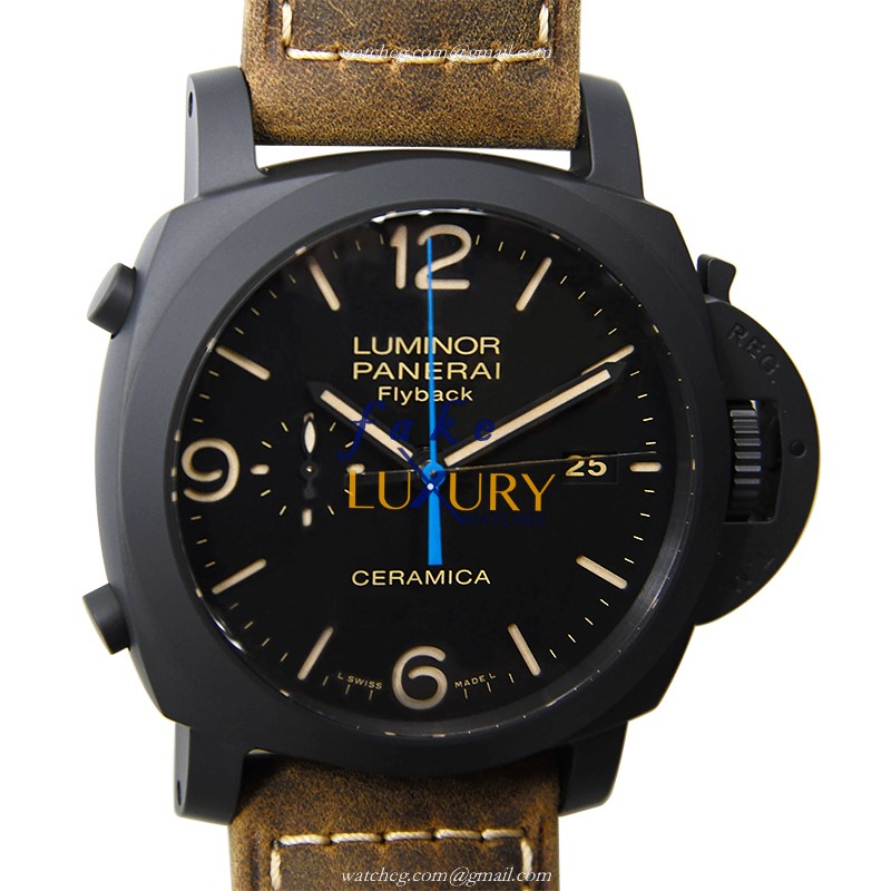 Panerai PAM00580 LUMINOR Automatic Ceramic Replica Watch, Black Dial, Brown Cowhide Strap, Swiss - Luxury Replica Watch