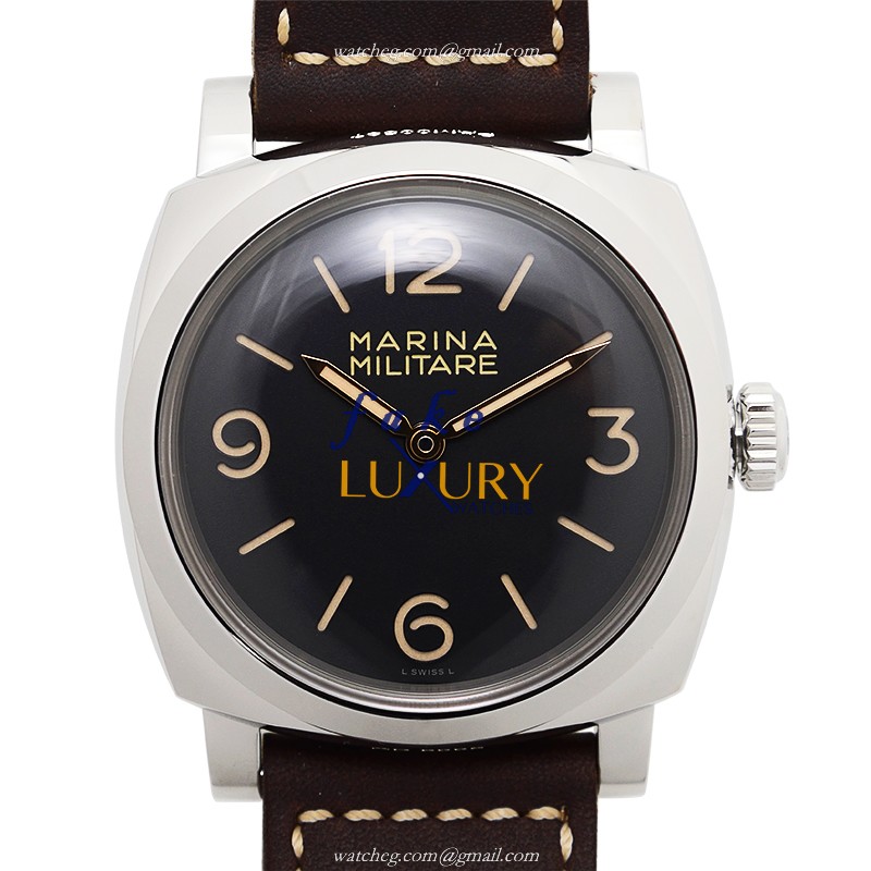 Panerai PAM00587 1940 Marina Militare Acciaio Manual Wind Stainless Steel Black Dial Brown Cowhide - Luxury Replica Watch