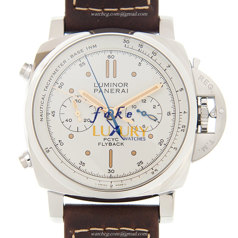 Panerai PAM00654 LUMINOR Automatic Stainless Steel Replica Watch, White Dial, Dark Brown Cowhide - Luxury Replica Watch