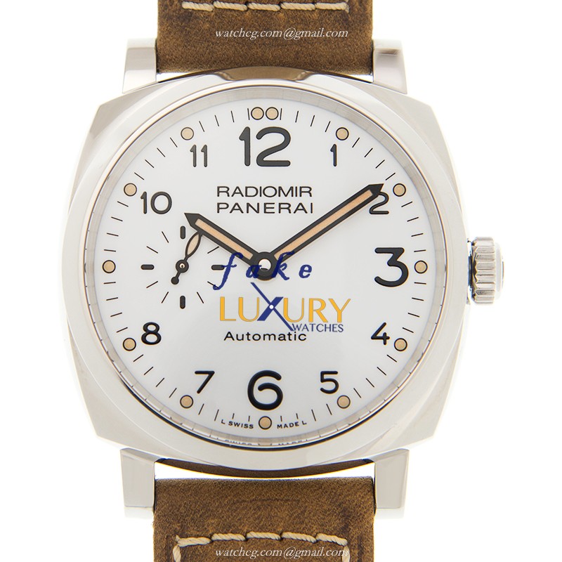 Panerai PAM00655 RADIOMIR Automatic Stainless Steel Replica Watch, White Dial, Dark Brown Cowhide - Luxury Replica Watch