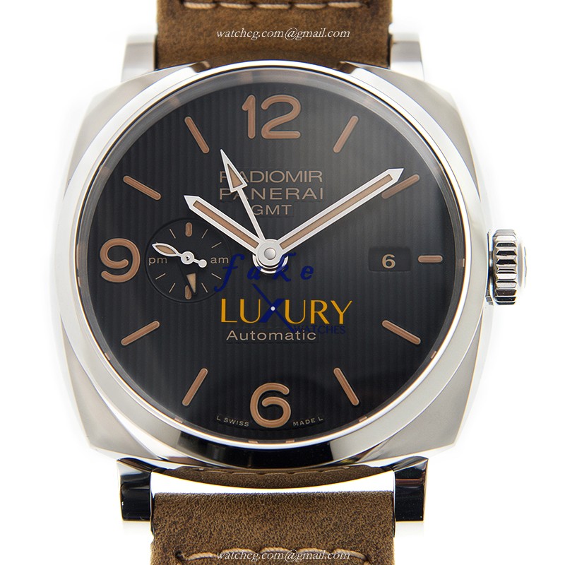 Panerai PAM00657 RADIOMIR AUTO STEEL WATCH | Black Dial | Brown Cowhide Strap Replica Watch - Luxury Replica Watch