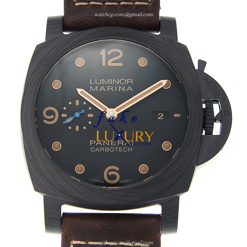 Panerai PAM00661 LUMINOR Carbon Fiber Automatic Replica Watch - Swiss Movement, Black Dial, Brown - Luxury Replica Watch