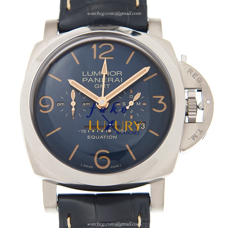 - PAN00670 LUMINOR Manual Wind Titanium Replica Watch - Blue Dial - Alligator Strap - Luxury Replica Watch