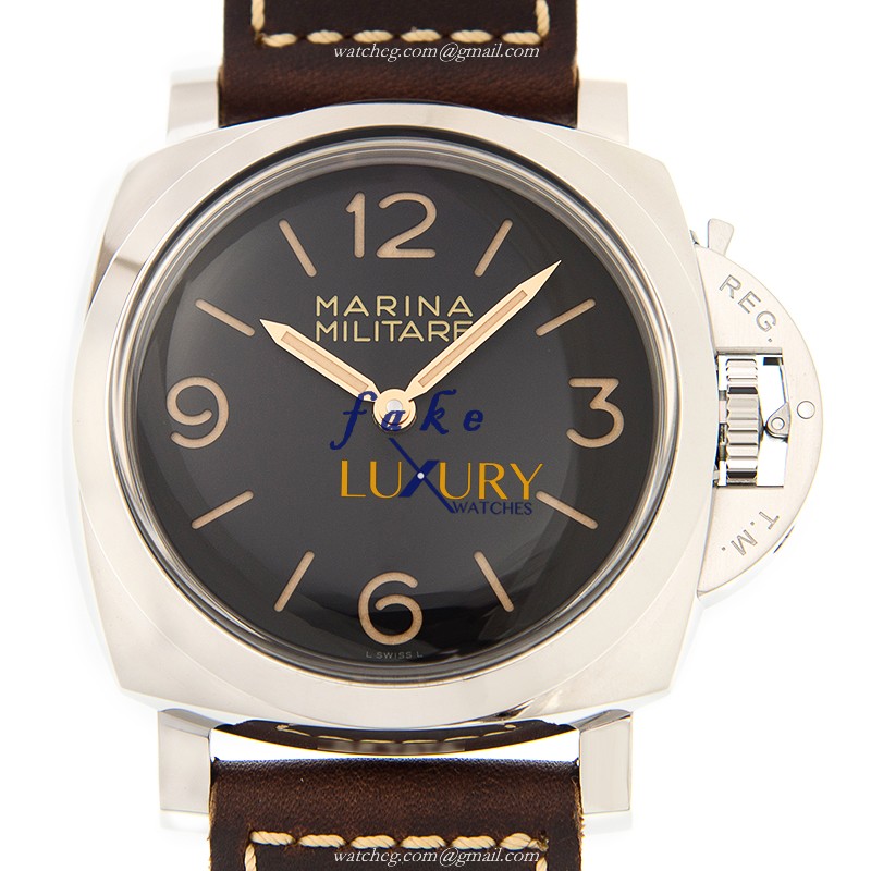 Panerai PAM00673 LUMINOR Manual Wind Stainless Steel Watch, 47mm, Black Dial, Dark Brown Cowhide - Luxury Replica Watch