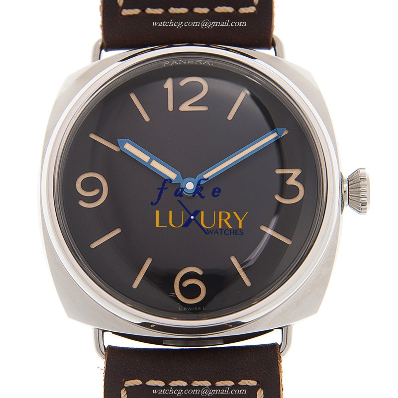 Panerai PAM00721 Radiomir Replica Watch, Black Dial, Steel Case, Manual Wind, Brown Leather Strap - Luxury Replica Watch
