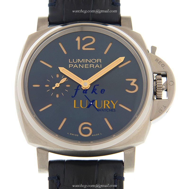 Panerai PAM00728 LUMINOR Manual Wind Titanium Replica Watch, Blue Dial, Alligator Strap - Luxury Replica Watch
